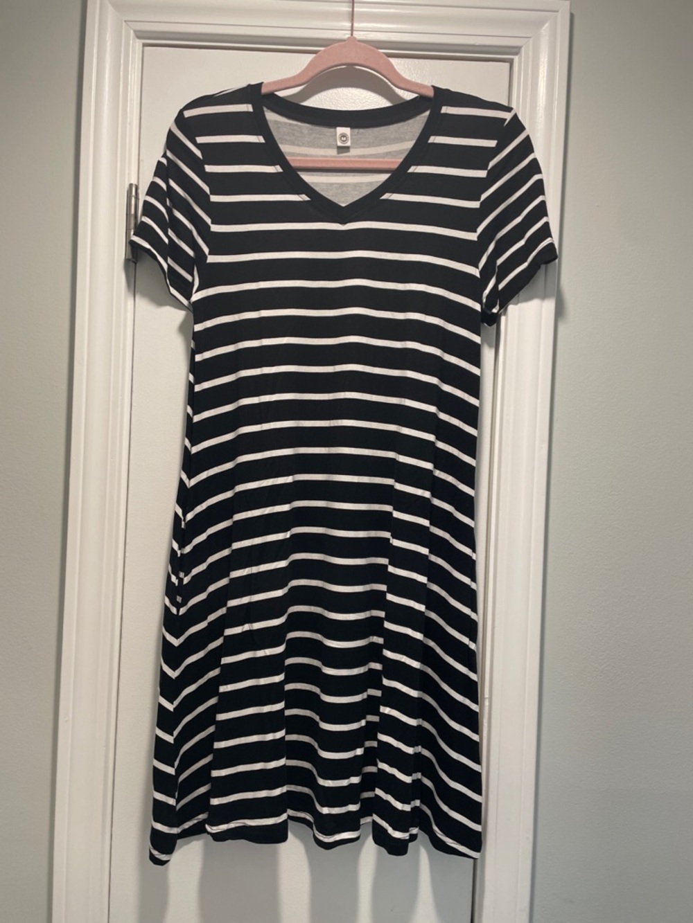 Black & White Striped V-Neck Women’s Dress